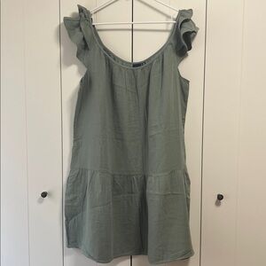 GAP Sage Green Ruffle Sleeve Tiered Dress
